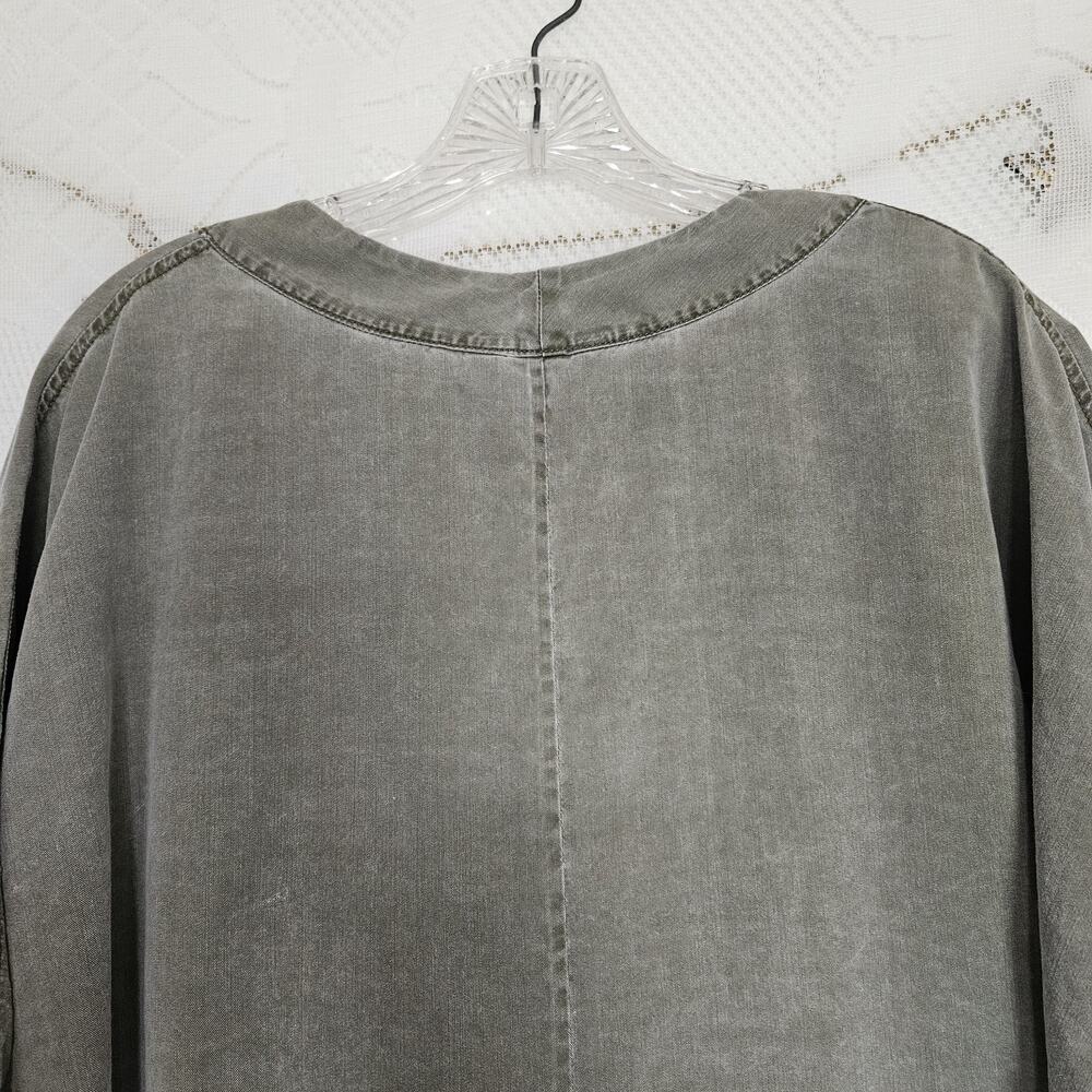 Express Medium Army Green 100% Lyocell Crop Top Button Up Relaxed Fit Lagenlook - Picture 6 of 13